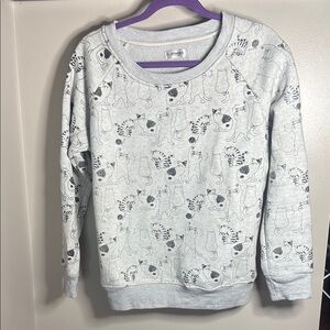 Crew Neck Sweater with Playful Cat Pattern
